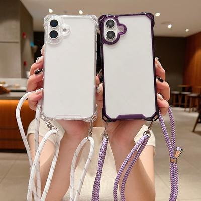 Umhängetasche Hülle Für iPhone 16 Pro Max 17 13 12 14 15 Pro Plus Vier-Ecken-Haken Lanyard Transparent Outdoor Reise Hülle