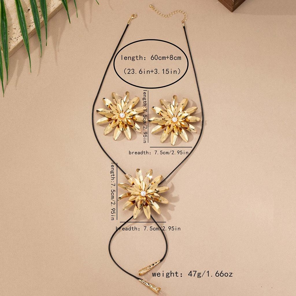 Double-Layer Daisy Pendant Necklace & Earring Set - European & American Style