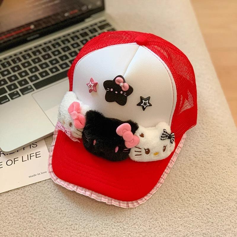 New Cute Kitty Cat Bow Cap Children Yk Yabi Wind Show Face Small Breathable Baseball Cap