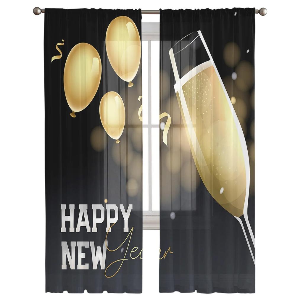 Zimní Nový rok Sklenice na víno Ohňostroj Průhledné závěsy Do obývacího pokoje Ložnice Tyl Do kuchyně Voile Závěsné panely