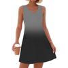 Women's Fashion Casual Summer Cuffless Pocket V-neck Gradient Print Dress Beach Sundress