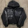 Womens Y2K Streetwear Hoodie Zip-Up Loose Fit Printed Long Sleeve Casual