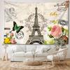 1pc French Paris Eiffel Tower Floral Tapestry, 126x320 inches, Polyester Soft and Flat Wall Hanging, No Power Needed, Woven, Textured, Natural Style R