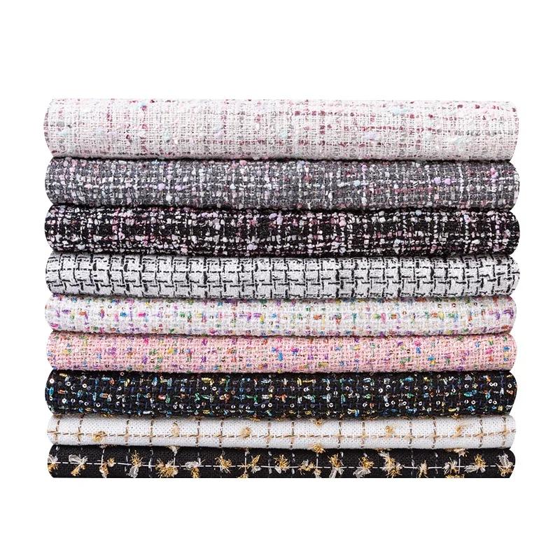 Thicken Tweed Fabric  for Vest Coat  Dress Clothing DIY Sewing Sequins Woolen Cloth Black White Red Blue By Half A Meter Winter