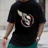 WINGS OF THE ROAD VINTAGE MOTORCYCLE Skull & Wing Cotton Men's Moto T-shirt Casual Summer Comfo