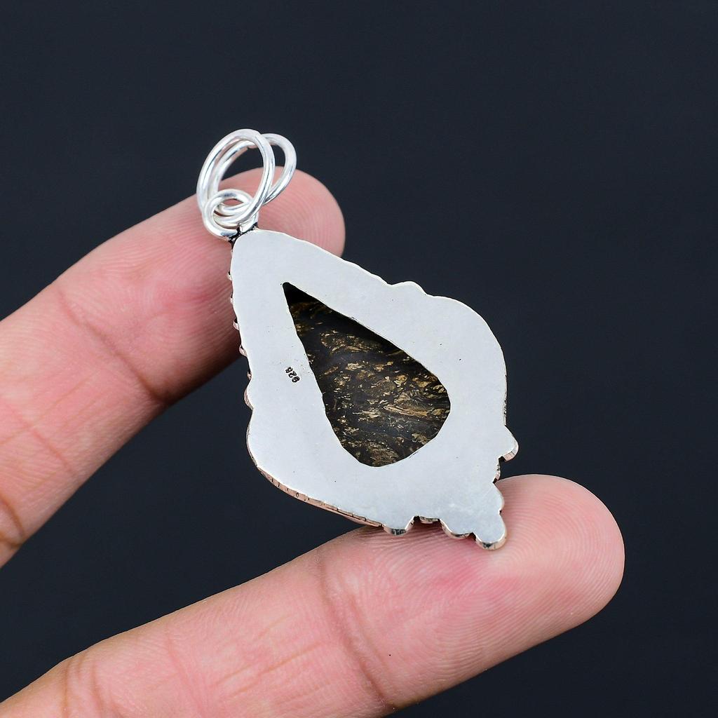 925 Silver Pear Natural Iron Tiger Eye Engagement Daughter Artisan Bezel Pendant