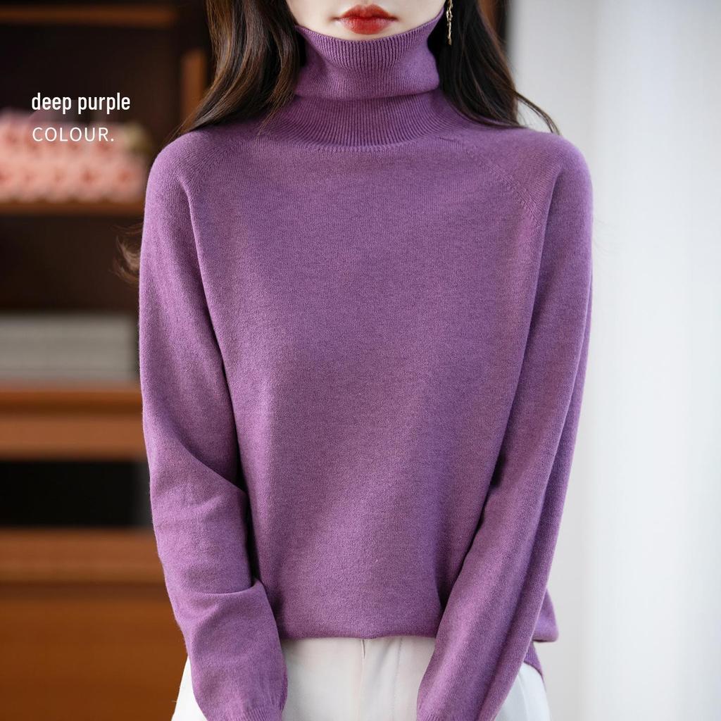 Pullover in pile lavorato a maglia a collo alto a maniche lunghe autunnale per donna