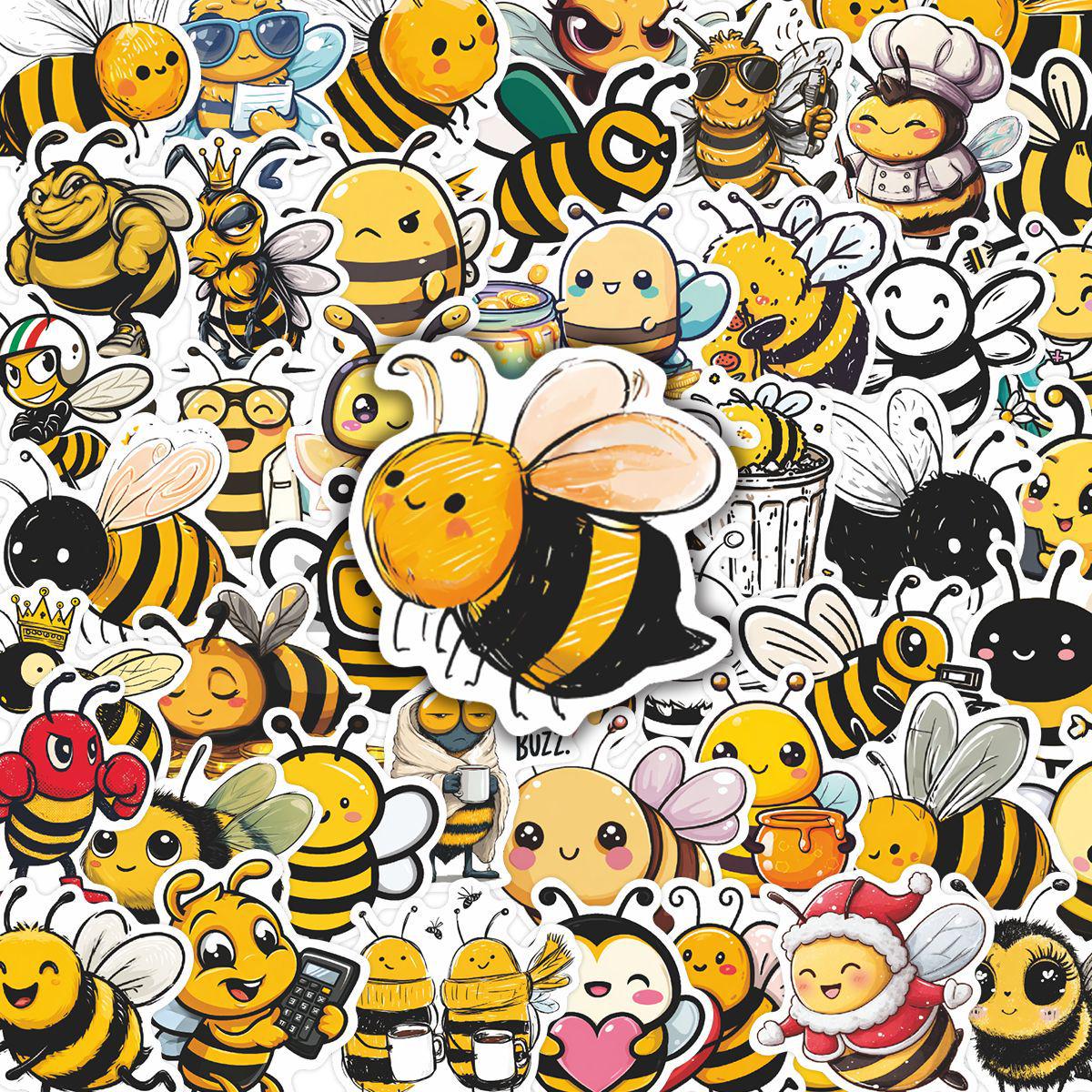 

50 New Bee Cartoon Graffiti Stickers for Kids - Planner, Phone Case, Notebook Decals