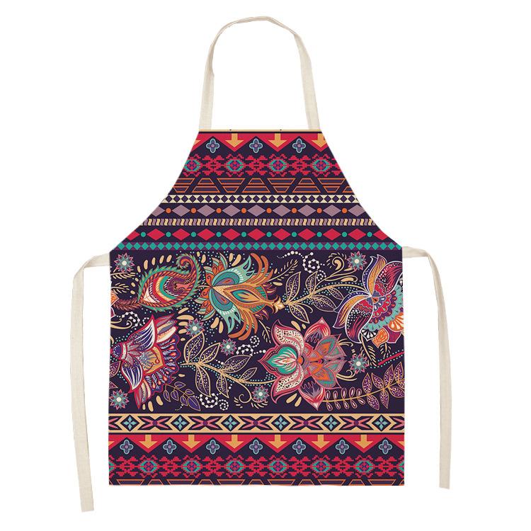 Mandala Geometric Printed Apron for Woman Home Cooking Baking Coffee Shop Cleaning Kitchen Cotton Linen Bibs