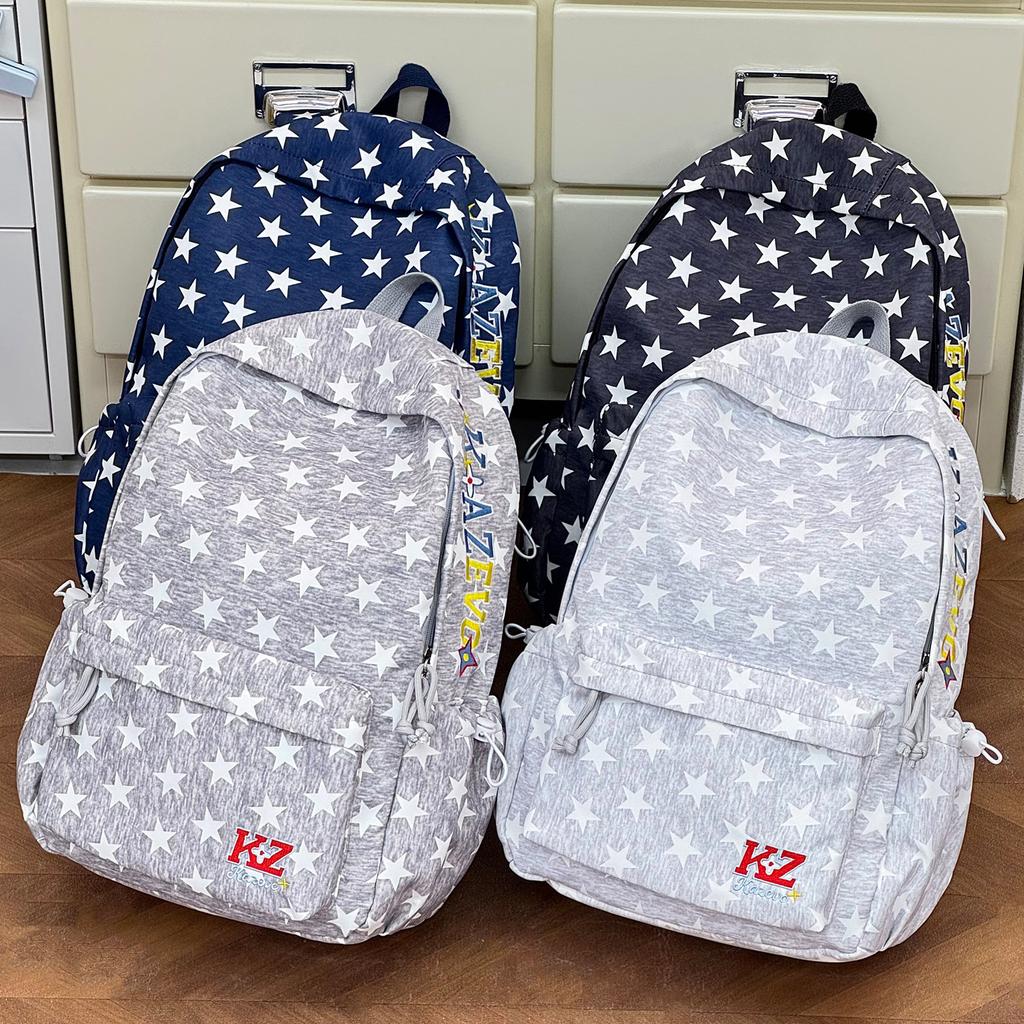 Schoolbag Street Trendy Cool Star School Bag Male and Female Students Fashion Versatile Bag Large Capacity Lightweight Simple Campus Backpack