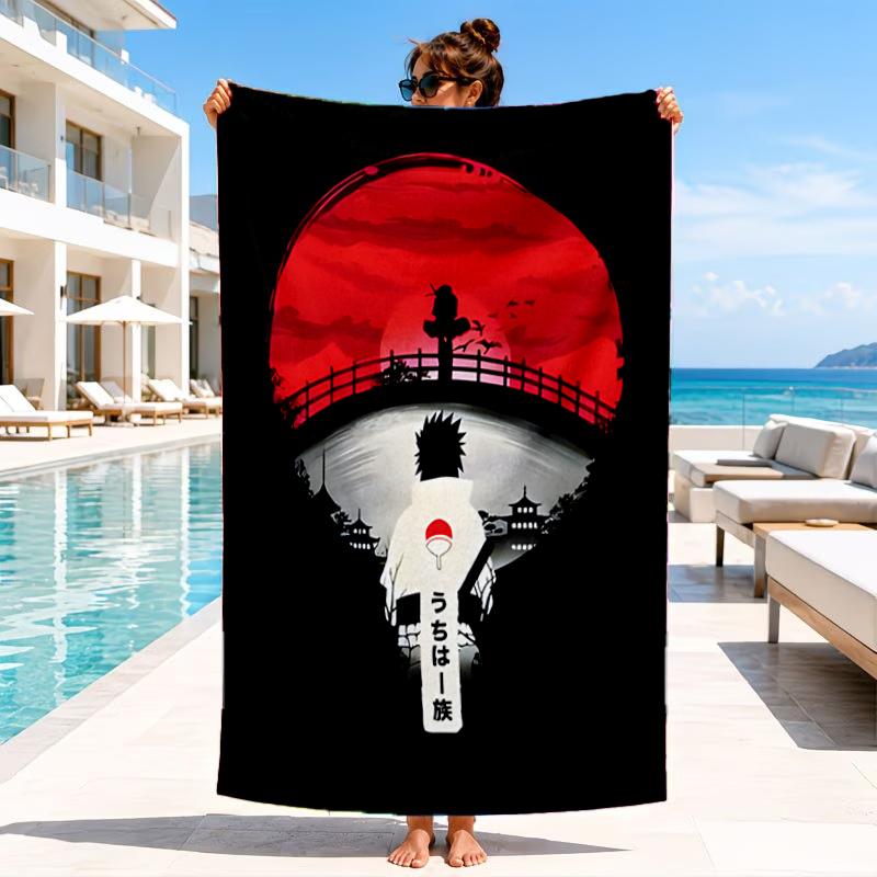Anime Red Clouds On Black Background Beach Towel, Microfiber Beach Towel, Perfect For Pool, Beach, Travel, Home Decor Beach Party Fan Gifts