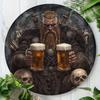 DORA Tin Sign Viking Beer Round Aluminum Wall Art Norse Mythology Metal Sign Decor