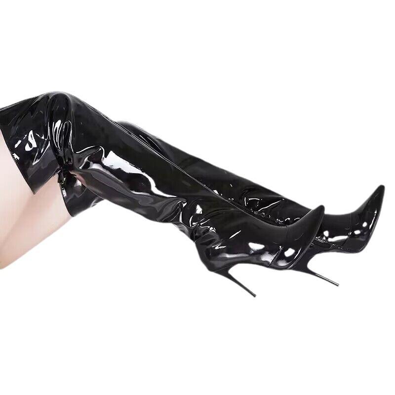 Autumn and Winter New Nightclub Hate Sky High Stiletto Knee Boots Sexy Pointed Side Zipper Pole Dance Lady