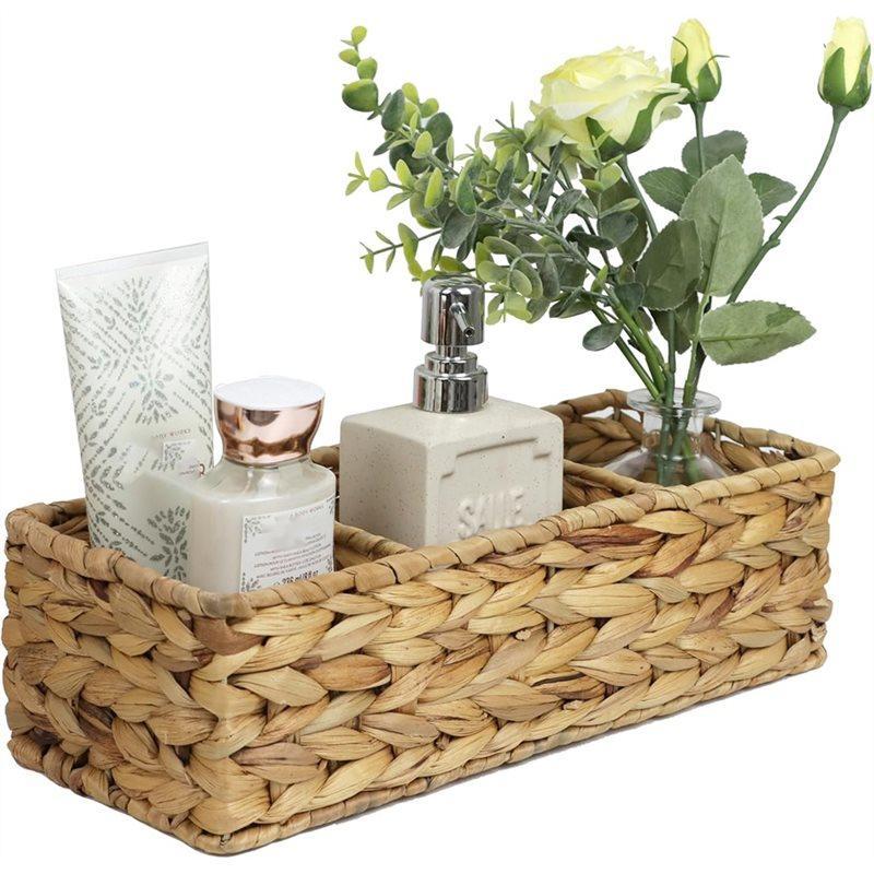 

A25F-For Toilet Paper Hand Woven Basket With 3 Compartments, Storage Baskets For Restroom Bathroom Vanity Organizer Tray