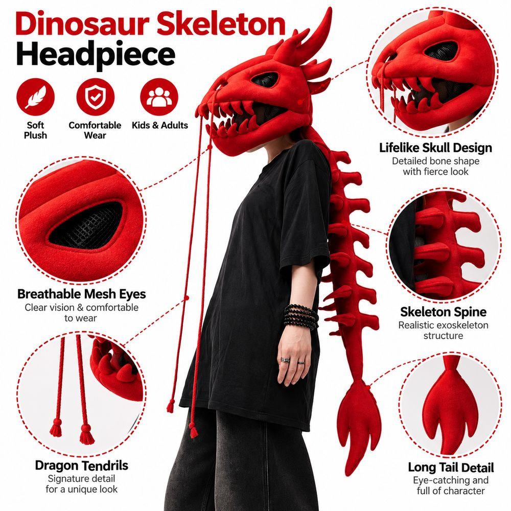 Plush Material Dragon Headpiece Exoskeleton Spine Tail Plush Cosplay Helmet Cosplay Party
