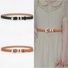 Womens True Leather Slim Belt With Metal Buckle For Casual Office Wear