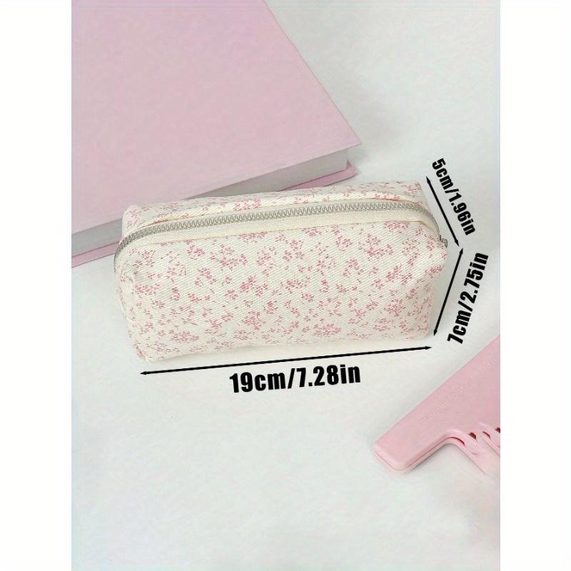 Svěží a jednoduché pouzdro na tužky s růžovým květinovým potiskem, vysoce atraktivní úložná taška na stolní papírnictví, kosmetická taštička v přírodním stylu