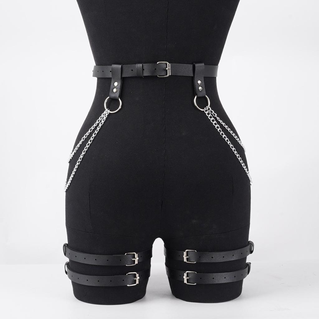 1pc Women's Belt with Chains Fashion Silver Chain PU Leather Belt Halloween Accessories Belt Adjustable Dress Goth Chains