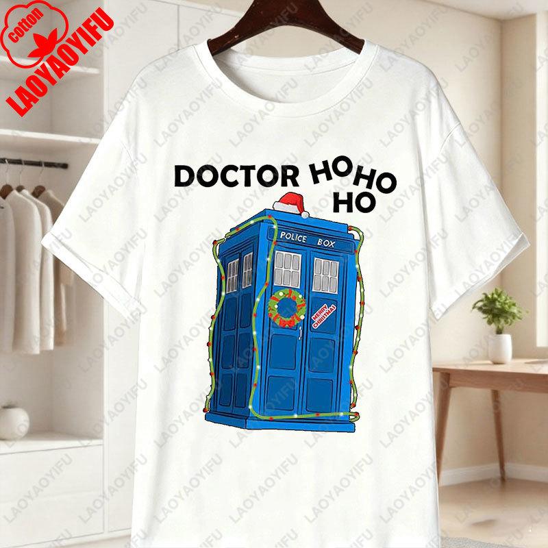 Doctor Hehe Funny Christmas Cotton TShirt Unisex Women Short Sleeve Print Tees Fashion Vintage Christmas Holiday Streetwear Tshirt