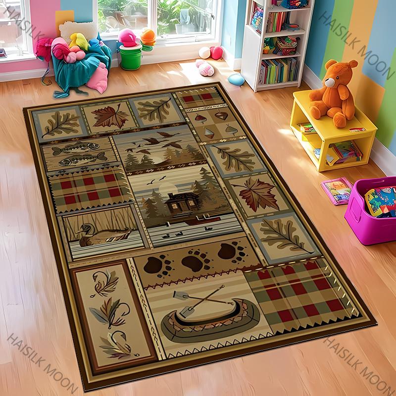 Dywan w stylu retro skandynawskim z motywem nadruku niedźwiedzia łosia, miękki dywan odpowiedni do jadalni, salonu, pokoju zabaw dla dzieci, mata podłogowa