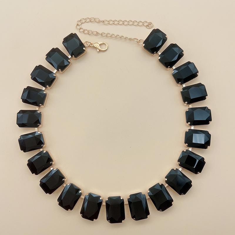 Mixed Color Rectangular 13x18 Crystal Gemstone Necklace - European & American Choker Design