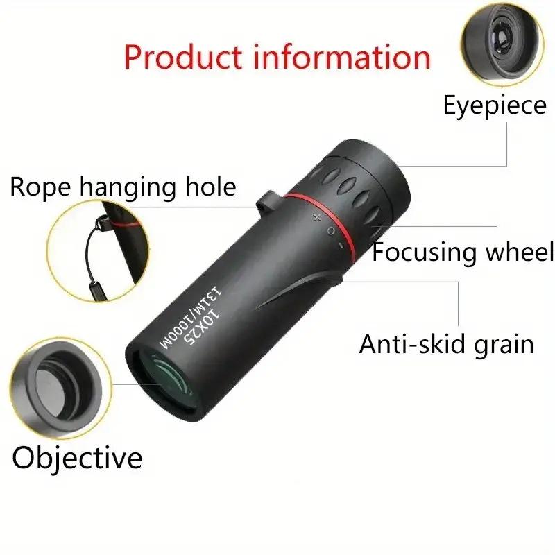 High-Definition 10x25 Portable Monocular Telescope for Mobile Photography and Outdoor Use