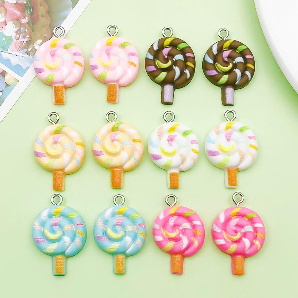 12-Color Resin Cartoon Lollipop Charms for DIY Jewelry