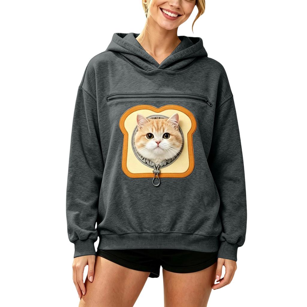 Unisex Long Sleeve Dog Pocket Sweatshirt Hoodie, Loose Casual Warm Pullover for Fall and Winter