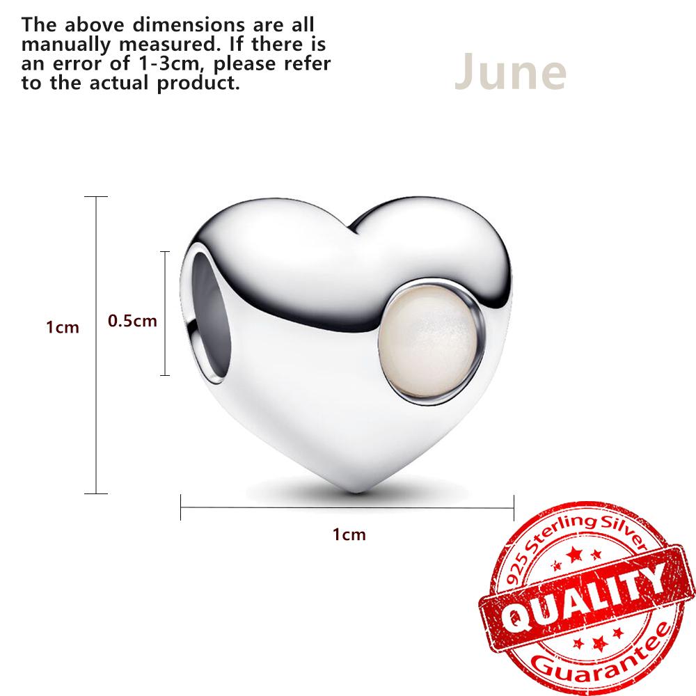 Fine Copper Twelve Birthstone Heart Beads Charm Fit Original Bracelet Women Teen Sweet Necklace Jewelry Accessories