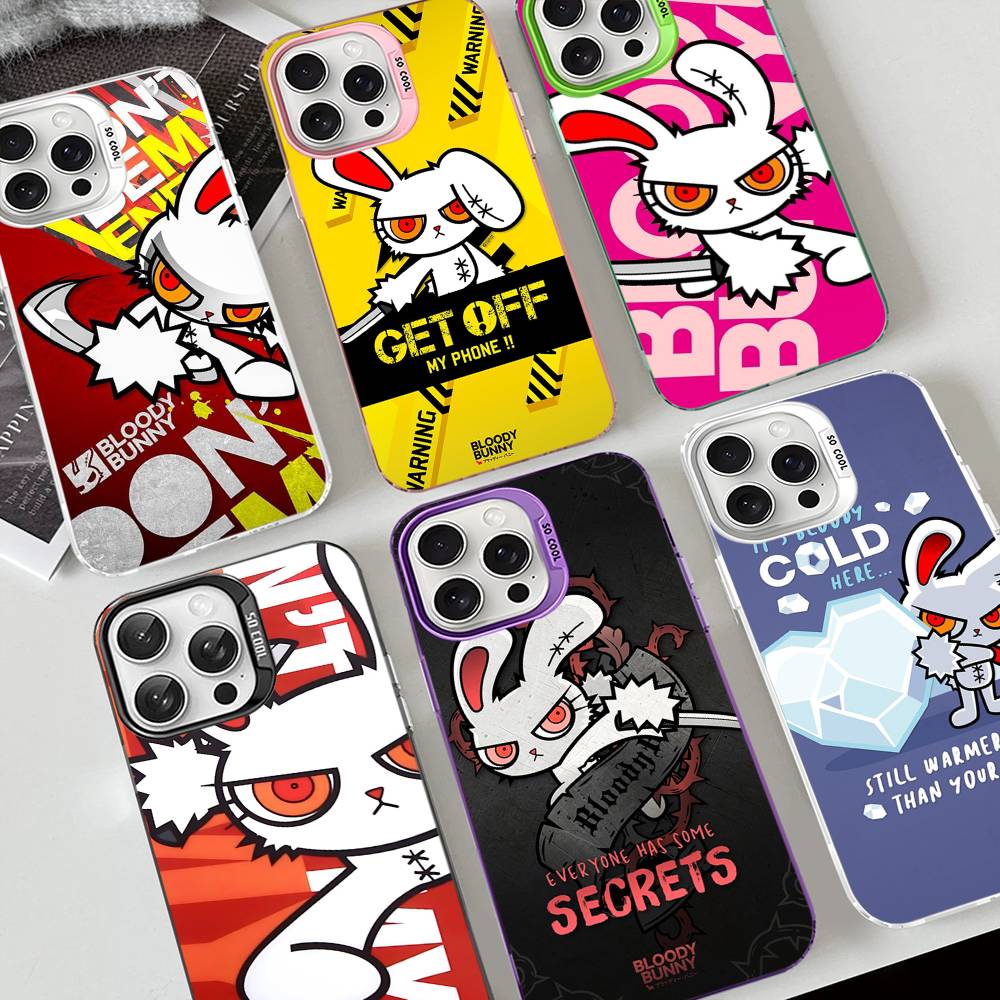 Anime B-Bloody Bunny Phone Case For IPhone 17 16 15 14 11 12 13 Pro Max Plus Pro Colored Silver Cover