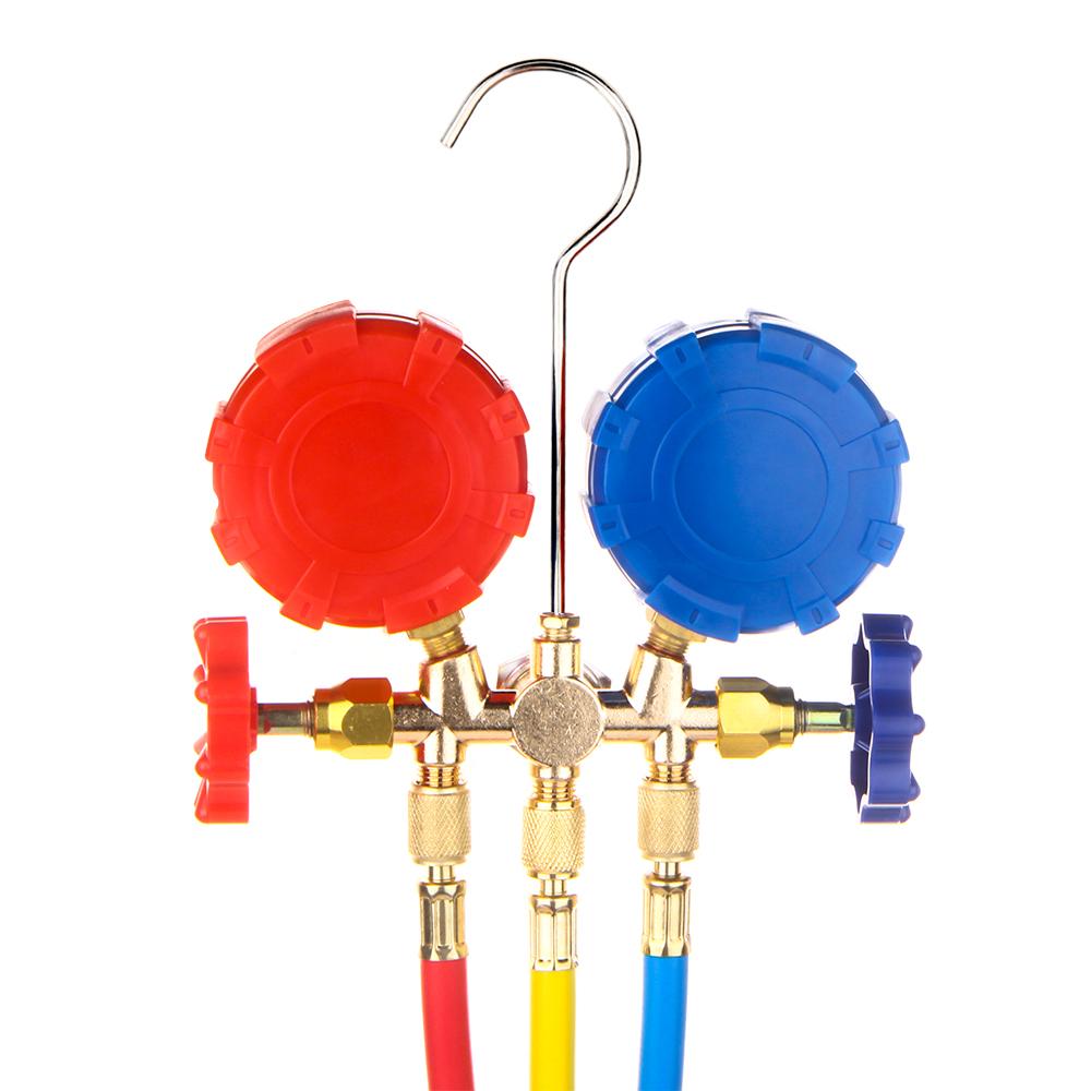 Freon For R12 R22 R404A R134a New Air Conditioning Pressure Gauge with Hose and Hook 3 Way AC Diagnostic Manifold Gauge Set