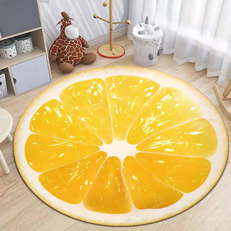 1Pc Food Theme Printed Circular Carpet, Home Door Mat, Outdoor Travel Protection Carpet A6