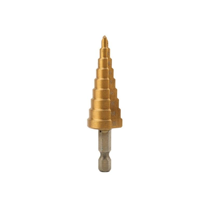 High Speed Steel Step Drill Bit with 1/4" Hex Shank and Straight Grooved for Wood Stainless Steel Sheet Metal Cutting