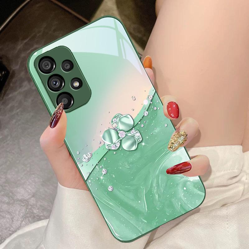 Diamond Like Floral Knot For Samsung Galaxy S10 4G S20 11E 30 S21 22 S24 Fe Pro S23 S25 Ultra 5G S9 Tempered Glass Phone Case