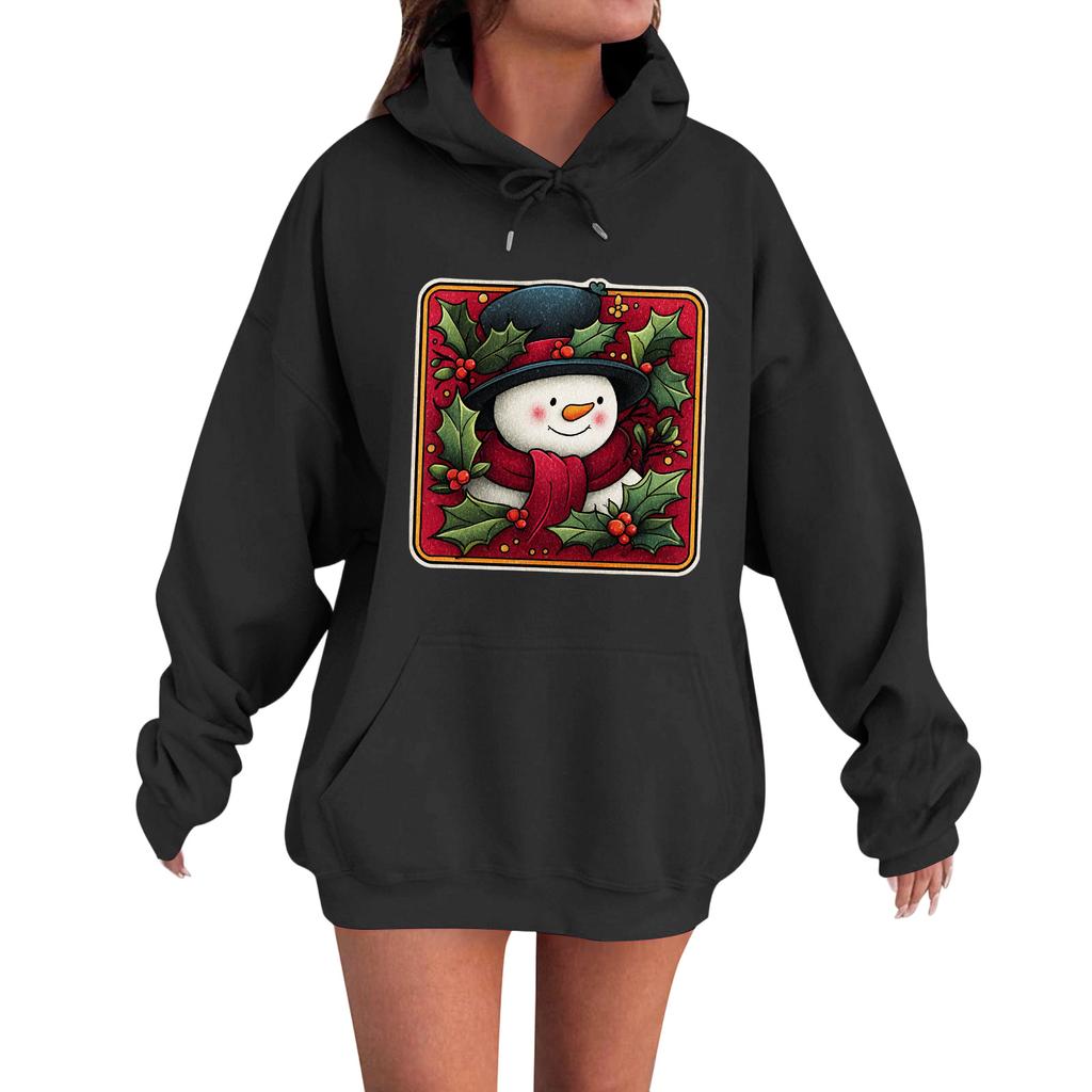 Women's Fashion Casual Long Sleeve Loose Christmas Print Hooded Sweatshirt