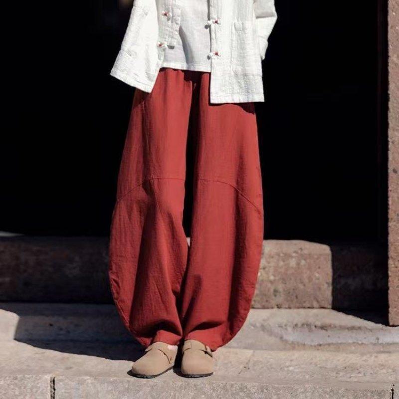 Beige Loose Fit Wide Leg Pants with Elastic Waist