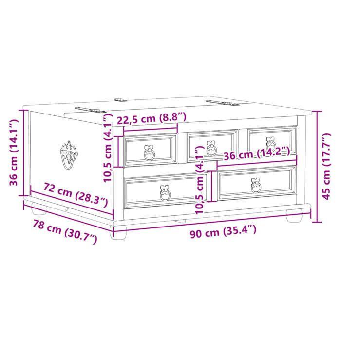 VidaXL Boîte de rangement Corona 90x78x45 cm bois de pin massif, boîte à couvertures, coffre de rangement, boîte de 4002770