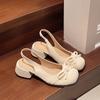 Summer 2025 new sweet small square head thick heel bow bag head sandals femininity rear strap women's shoes