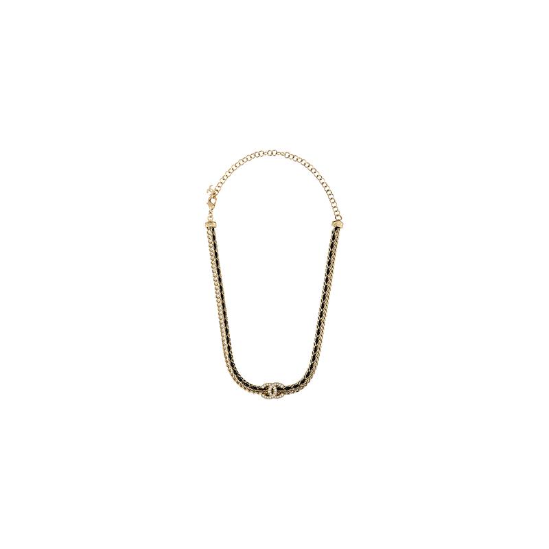 CHANEL Double C Double C Lambskin Necklace Women's Black/Gold