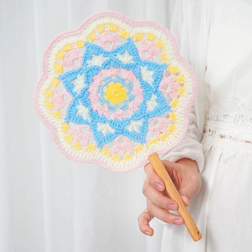 Yarn Hand Cranked Fan Handmade Decorative Craft Fan Crocheted Antique Style Fan  Women