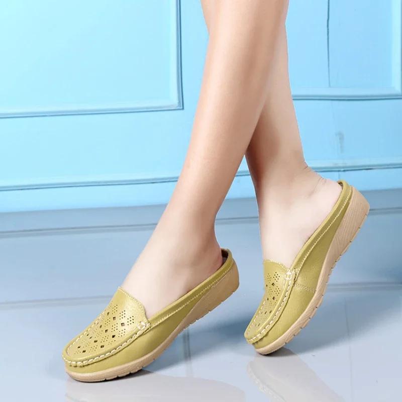Fashion New Women's Wedge Shoes Female Round Toe Hollow Out Casual Half Slippers Moccasins Leisure Ladies Slip on Sneakers Mules