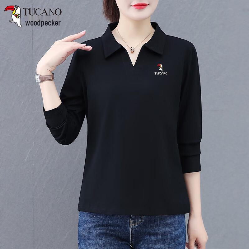 Woodpecker Women s Autumn Casual Cotton Polo Long-Sleeve T-Shirt M
