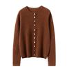 Autumn Winter Women's Solid Cashmere Sweater: Round Neck, Rolled Edge, Slimming Multi-Button Cardigan