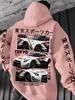 Herren Herbst/Winter Lässiges Locker geschnittenes Europäisches Dunkler Stil Y2K Retro Kapuzenpullover, Tokyo Racing Kultur Kapuzenpullover