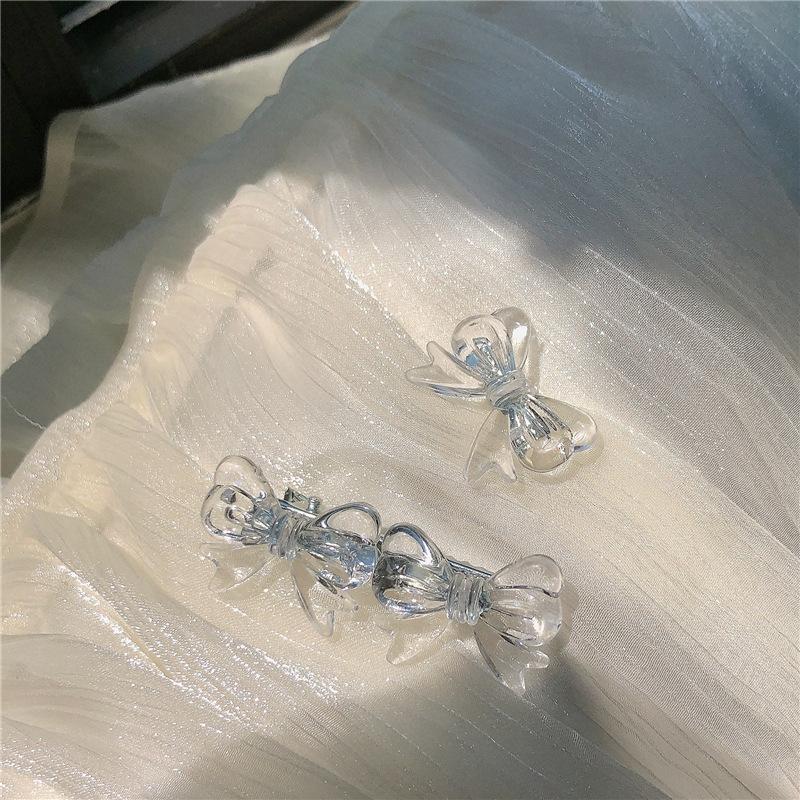 Cute Shining Blue Acrylic Hair Clips for Women Elegant Design Bow Barrettes Stick Hairpin Hair Accessories