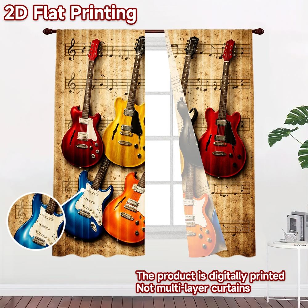 2D Flat Printing 2pcs Curtain Curtains Colorful Guitars Digital Printed Polyester Drapes Holiday Decorations Use for Parties and