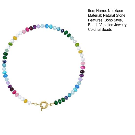 Stone Beads Necklace Colorful Beaded Choker Boho Summer Holiday Necklace for Women Daily Wear Party Beach Vacation Jewelry
