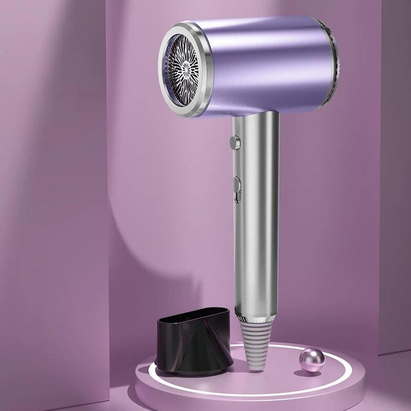 

Фен для волос, быстрая сушка отрицательными ионами синего света, с концентратором, 3 режима нагрева и кнопка холода, для путешествий дома фиолетовый