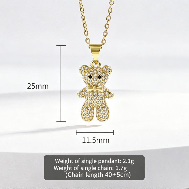 925 Sterling Silver Gold Rose Gold Cute Bear Pendant Necklace Sweet Personality JewelryGood product