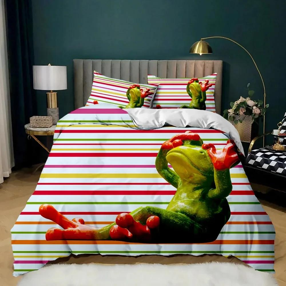 Kurbağa Yorgan Kılıfı Seti Sürüngen Vahşi Yaşam Hayvan Yorgan Kılıfı Genç Yetişkin İkiz Çift Kraliçe Kral Boyutu Polyester Yorgan Kılıfı